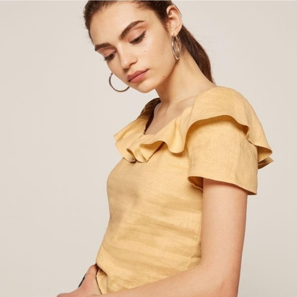 🆕 Reformation Athena Ruffle Top Buttercup XS - Picture 2 of 5